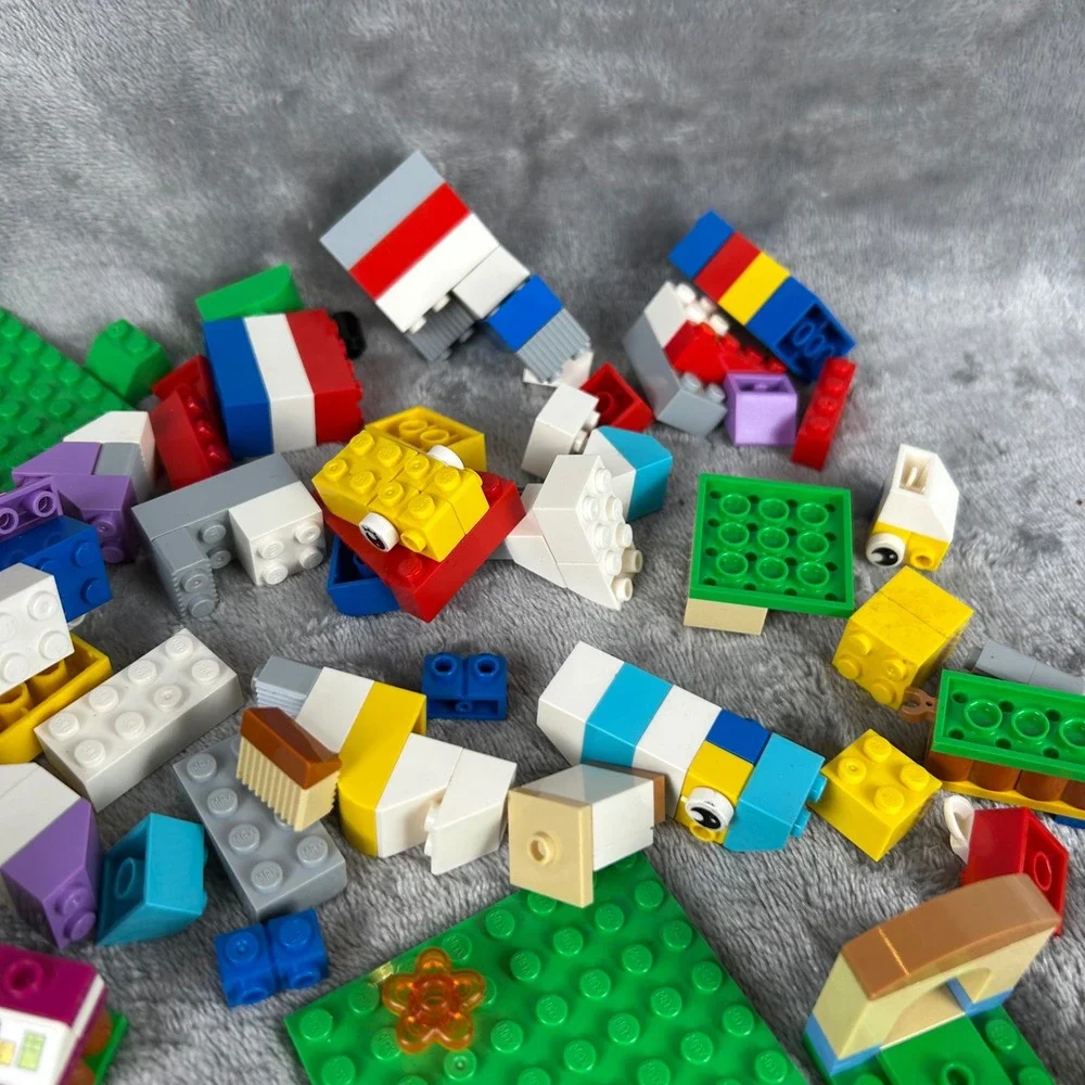 Vintage LEGO Lot Mixed Bricks Baseplates Bicycle Cart Picket Fence Pieces
